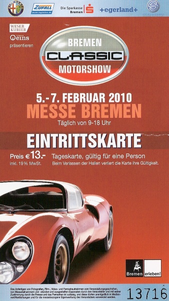 Eintrittskarte CLASSIC MOTORSHOW 2010